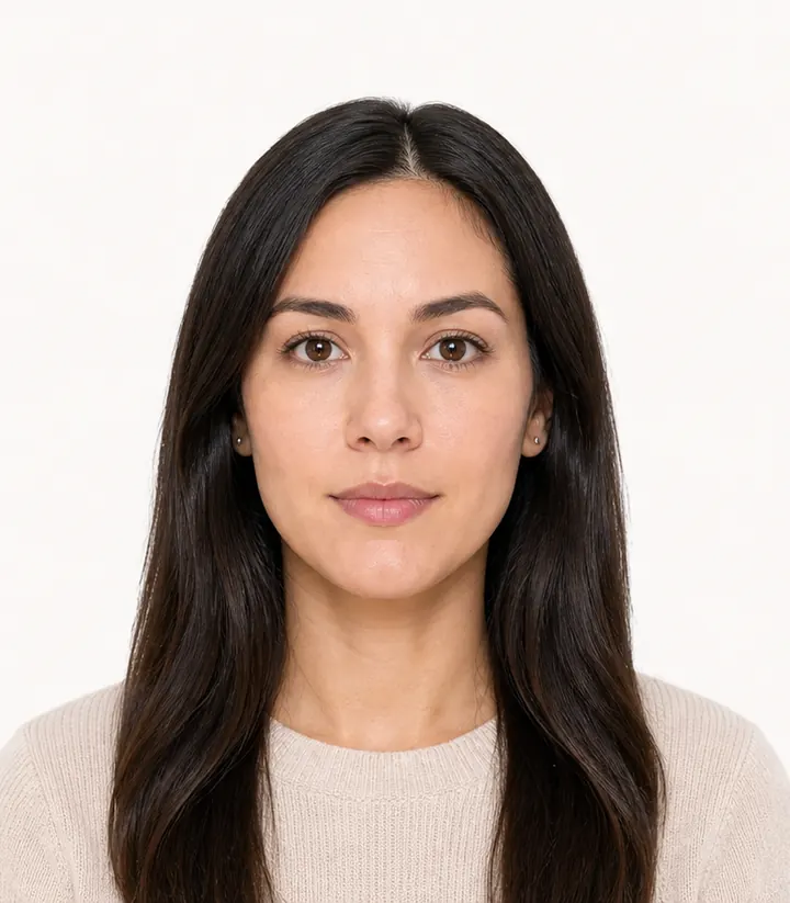 Cleaned compliant passport photo with a plain background