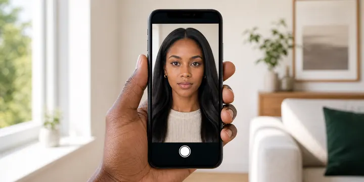 Phone camera preview for taking a passport-style selfie at home