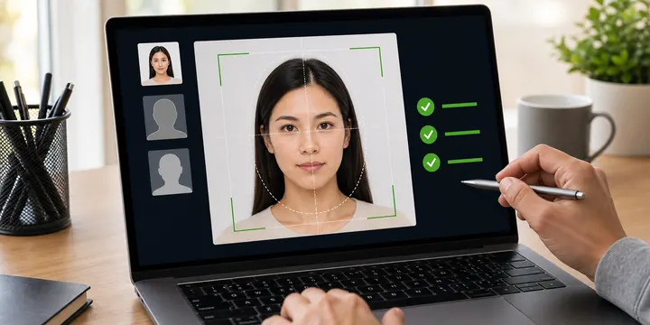 Passport photo being checked against compliance guidelines